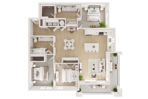 Floor plan for 3 beds, 2 baths, 1434 sqft